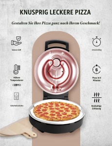 Cuptor de pizza Bestron APZ500SAT, 320C, cu piatra si spatule din lemn, bej - Img 5