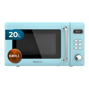 Cuptor digital cu microunde Cecotec cu gratar Proclean 5110 Retro Blue, 20L, 700W, 5 niveluri, cronometru de 60 min, 8 programe, mod dezghetare, design vintage albastru, blocare de siguranta, semnal de sfarsit de gatit