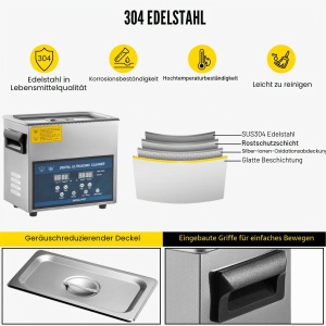 Curatator cu ultrasunete VEVOR, 6 l, 180 W, inox - Img 8