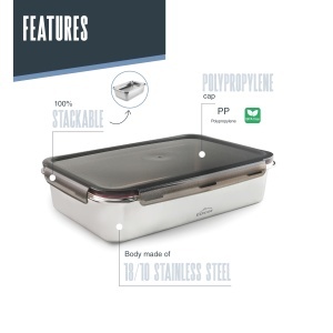Cutie alimentara Lacor Ecoinox Pro 5L otel inoxidabil 1810 capac etans ClipLock - Img 3