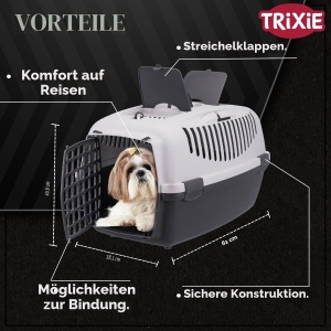 Cutie de transport pentru caini TRIXIE Capri 3 S, 40 x 38 x 61 cm, gri, pana la 12 kg - Img 3
