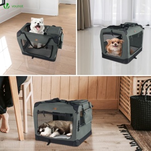 Cutie de transport pliabila VOUNOT pentru caini si pisici, 50x35x36 cm, gri - Img 6