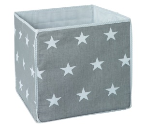 Cutie depozitare jucarii roba Little Stars, 34x34x34 cm, gri inchis, model stele albe