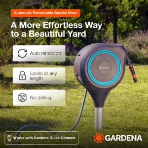 Cutie pentru furtun de gradina Gardena RollUp M, 20 m, turcoaz, cu suport metalic - Img 2