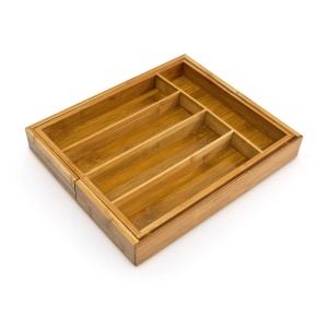 Cutie pentru Tacamuri Relaxdays, 5-7 Compartimente, Bambus Natur, Latime Ajustabila 31,5-49 cm - Img 3
