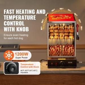 Dampfgarer Hot Dog VEVOR 37L, 1200W, cu 2 etaje si control temperatura 30-85 - Img 3