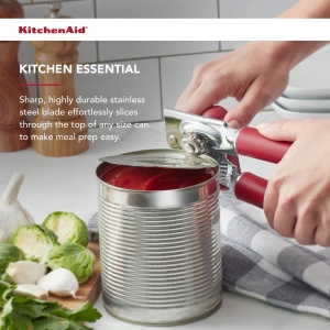 Deschizator de conserve si deschizator de sticle multifunctional KitchenAid Classic, usor de utilizat, roata de taiere din otel inoxidabil ascutita, manere ergonomice moi, rosu moale - Img 5