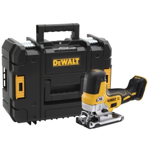 Dewalt 18V Fir Pendulum Stroke DCS335NT (fara perii, suport reglabil din aluminiu turnat sub presiune, cursa de pendul de 3 ori, incl. adaptor de aspiratie, tampon de protectie pentru saboti de ferastrau, TSTAK Box II, livrare fara baterie)