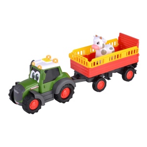 Dickie Toys ABC Farm Tractor Fendti de la 1 an (30 cm) - Tractor Fendt cu transportor de animale colorat si vaca, vehicul de jucarie cu lumina si sunet pentru a promova abilitatile motorii pentru copiii mici