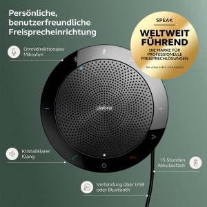 Difuzor de conferinta Jabra Speak 510, difuzor portabil certificat pentru comunicatii unificate cu port USB, pentru laptop, smartphone si tableta - Img 2