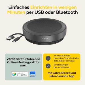 Difuzor wireless Jabra Speak2 75 cu adaptor Bluetooth USB-A, 4 microfoane cu anulare a zgomotului, difuzor cu gama completa de 65 mm, certificat Zoom si Google Meet, gri inchis - Img 4
