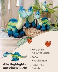 Dinozator Plush Snackilus 45cm - albastru - Jucarie din plus pentru copii si adulti - Img 4
