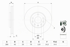 Discuri de frana Bosch BD782 - 280 mm, ventilate, 2 bucati - Img 2