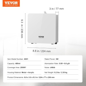 Dispersor Aroma VEVOR A501, 480ml, Bluetooth, 2500mp, Tehnologie de Difuzare cu Aer Rece - Img 8