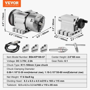 Dispozitiv CNC VEVOR BS4-KP100-57 cu Futter K11-100mm, 4 Axe, Nema23 - Img 7