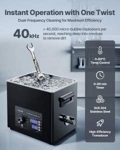 Dispozitiv de curatare cu ultrasunete VEVOR 10L, 40kHz, cu buton de control - Img 2