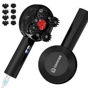 Dispozitiv de Masaj pentru Scalp COMFIER, 3 Moduri, 8 Capete din Silicon, Negru