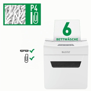 Distrugator de documente Leitz IQ 6X Premium, 6 foi, 10L, alb - Img 3
