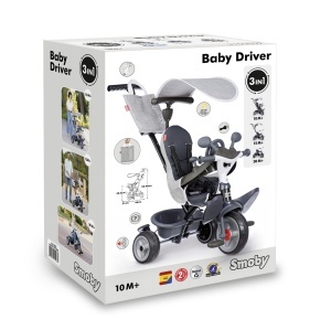 Dreirad pentru copii Smoby Baby Driver, 3-in-1, gri, cu accesorii premium - Img 7
