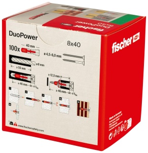 Dublu de fixare fischer DuoPower 8 x 40, 100 bucati, pentru beton si caramida - Img 3