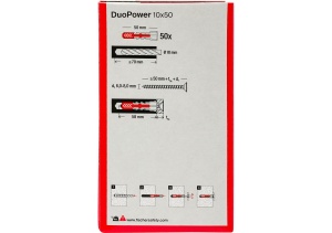 Dublu fixator Fischer DuoPower 10 x 50 mm pentru ziduri, gips-carton, 50 bucati - Img 2
