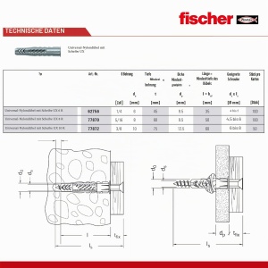 Dublu universal fischer UX 10 x 60 R, 50 bucati, nylon, pentru beton si gips-carton - Img 8