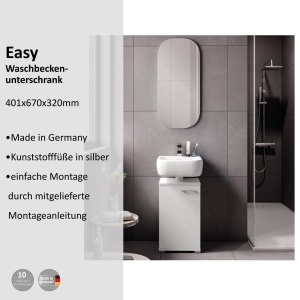 Dulap baie Fackelmann 40 cm, alb, design modern, cu picioare din plastic - Img 4