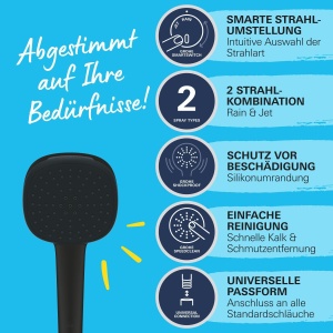 Dus cu mana GROHE Vitalio Comfort 110 QuickFix Mat Negru 2 tipuri de jet Sistem Anticalcar - Img 3
