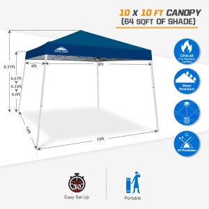 EAGLE PEAK 3x3m Cort pentru evenimente cu picioare inclinate Foisor in aer liber, Foisor pliabil impermeabil cu protectie UV 50+ pentru petrecere in gradina in camping, albastru inchis - Img 3
