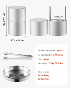 Eispress VEVOR KH-B02 Forma Eiskugel 65 mm Aluminiu Aviatic Set cu Cleste si Tava de Scurgere - Img 8