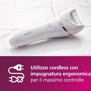 Epilator Philips seria 8000, epilator umed si uscat fara fir pentru picioare si corp, dispozitiv de indepartare a parului, cu 8 accesorii, aparat de ras, aparat de tuns par lung si dispozitiv de exfoliere corporala, (BRE735/00) - Img 6