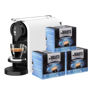 Espressor Bialetti Gioia Plus pentru capsule din aluminiu, inclusiv 48 capsule, alb