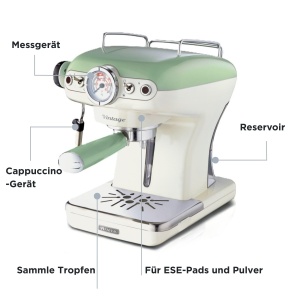 Espressor cafea Ariete Vintage 1389, 850W, 15 bar, rezervor 0.9L, Verde - Img 3