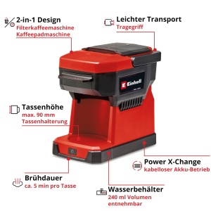 Espressor cafea Einhell TE-CF 18 Li-Solo, capacitate 240 ml, 2-in-1, portabil - Img 3