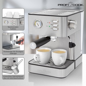Espressor cafea Profi Cook PC-ES 1209, 20 Bar, 1.8 Litri, Inox - Img 6