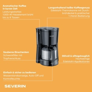 Espressor cafea SEVERIN KA 4835, 10 cesti, 1000 W, negru - Img 3