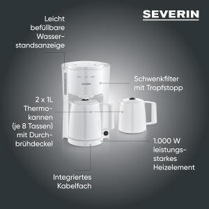 Espressor cafea Severin KA 9309, 1 L, 1000 W, alb, cu 2 termokanne - Img 2