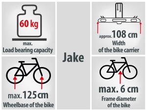 EUFAB 11510 Suport pentru biciclete JAKE, potrivit pentru biciclete electrice, partial preasamblat, extensibil, protectie antifurt, pentru 2 biciclete, pentru cuplare remorca - Img 6
