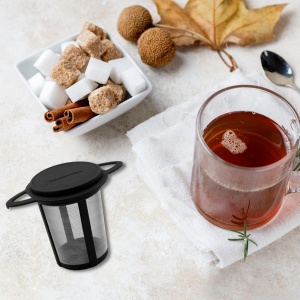 Fackelmann Dauerteefilter Filtru Ceai Din Otel Inoxidabil Cu Capac NegruArgintiu - Img 2