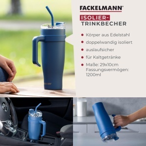 Fackelmann Isoliertrinkbecher XXL 1200 ml Albastru Inox Dublu Izolat - Img 3