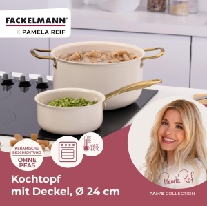 Fackelmann Oala Cu Capac 24 cm Pastel-Beige 55L Aluminiu Recycled - Img 2