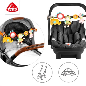 Fehn Carucior Lant de jucarie Safari - Lant mobil pentru bebelusi cu figurine dragute de agatat pe carucior, scaun auto pentru copii sau patut - Accesorii carucior pentru bebelusi si copii de la 0+ luni - Img 4