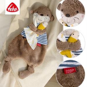 Fehn Cuddly Blanket Otter - Playmate, Sleeping Aid & Stuffed Animal Comforter cu capete de vidra pentru a apuca, simti, imbratisa si iubi bebelusii si copiii mici de la 0+ luni - Img 5