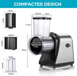 Feliator electric de legume COOCHEER, feliator de legume de 250 W Razatoare de branza de calibru mare din otel inoxidabil cu 5 lame pentru diverse legume - Img 2