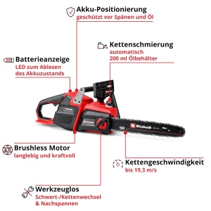 Ferastrau cu lant profesional cu acumulator Einhell GP-LC 36/40 Li BL-Solo (36 V, lungime de taiere 38 cm, fara perii, viteza lant 19 m/s, Autom. lubrifierea lantului, fara baterie) - Img 3