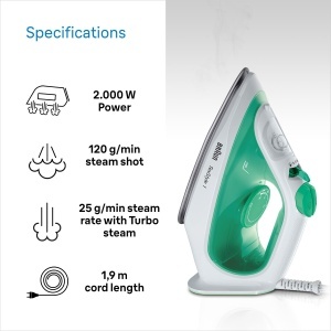 Fier de calcat Braun TexStyle 1 SI 1040GR 2000W Talpa SuperCeramic Abur vertical Verde - Img 4