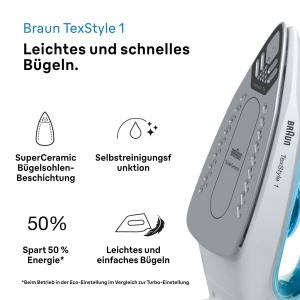 Fier de calcat Braun TexStyle 1 SI 1050BL, 2000W, SuperCeramic, Albastru - Img 2