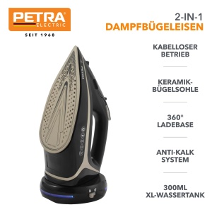Fier de calcat cu abur fara fir Petra PF0987VDEEU7 2in1 - Fier de calcat fara cablu talpa ceramica fier de calcat de mana de 2600 W cu jet de abur de  - Img 2