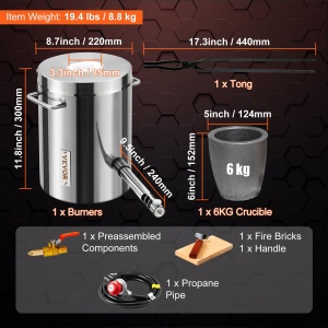 Fier de fundere VEVOR JHRJD06KG01A, capacitate 6 kg, inox, temperatura maxima 1422 C - Img 7
