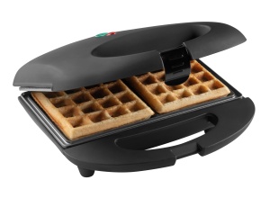 Fier de vafe Bestron Bruxelles in design retro, aparat de vafe pentru 2 vafe belgiene, cu acoperire antiaderenta si cos suspendat, 700 W, culoare: negru mat, negru mat - Img 1
